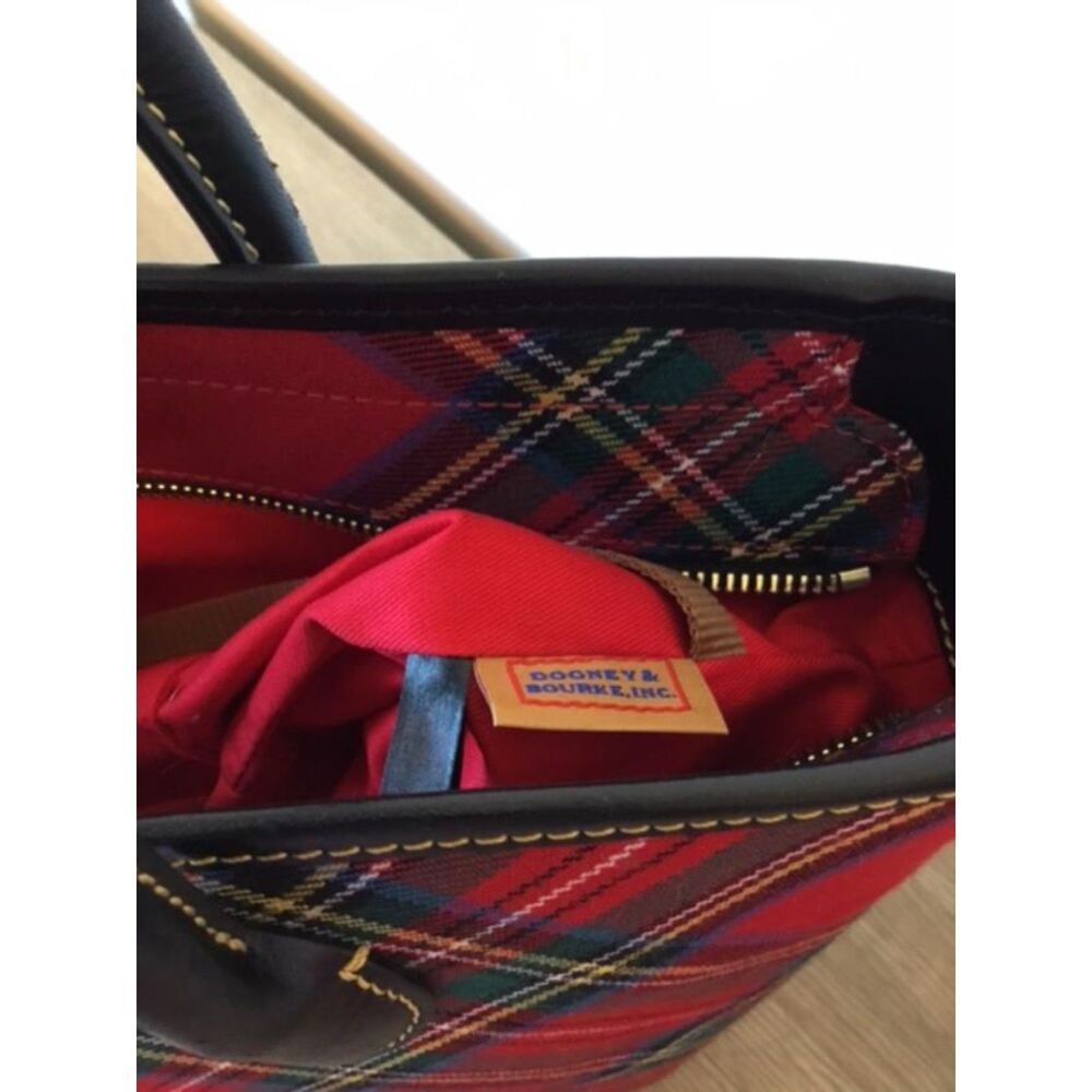 Dooney & Burke Red Plaid Tartan Tote w/Black Leather Trim NWOT - Picture 6 of 11